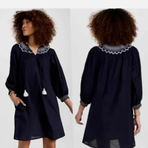 Figue 100% Cotton Smocked Embroidered Charlie Relaxed Fit Mini Dress Large - Picture 15 of 15